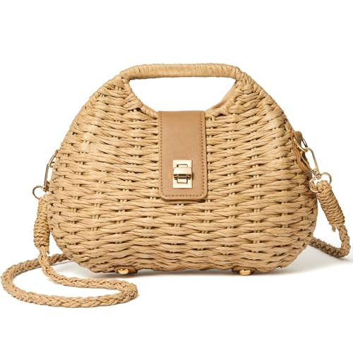 Woven Straw Purse with Crossbody Strap, Clutch Purses for women, Boho Summer Beach Bag Shoulder V... | Amazon (US)