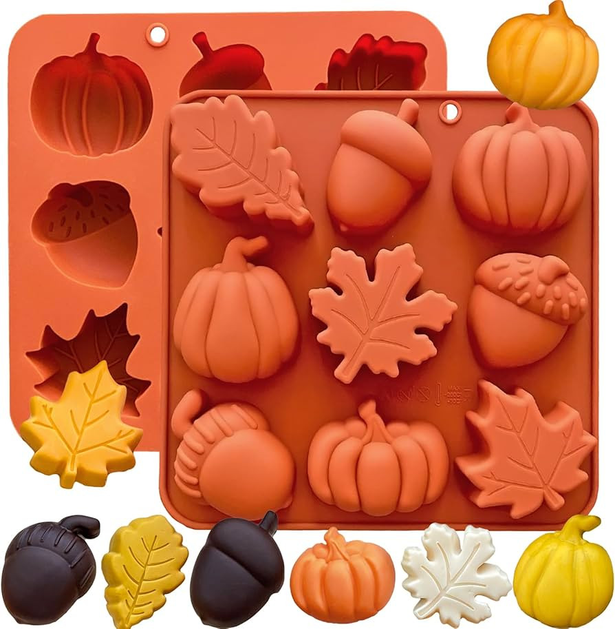 3D Pumpkin Silicone Mold 2PCS Fall Silicone Mold Thanksgiving Candy Mold Autumn Maple Leaf Acorn ... | Amazon (US)