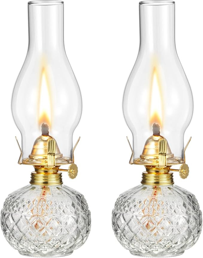 2 Pieces Chamber Oil Lamp, Vintage Glass Clear Kerosene Lamp Indoor Decorative Hurricane Lamp Oil... | Amazon (US)