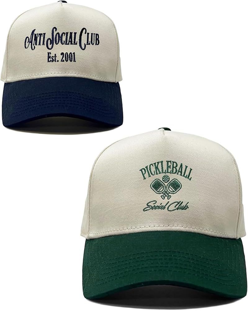 2 Pack: Two Tone Vintage Snapback Hat - Anti Social Club - Navy/Beige & Pickleball Social Club - ... | Amazon (US)