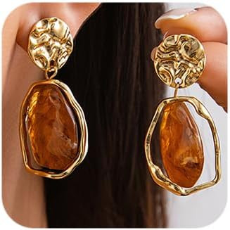 Octwine Vintage Statement Trendy Dangle Resin Earrings for Women Gold Resin Hoop Earrings Boho Dr... | Amazon (US)
