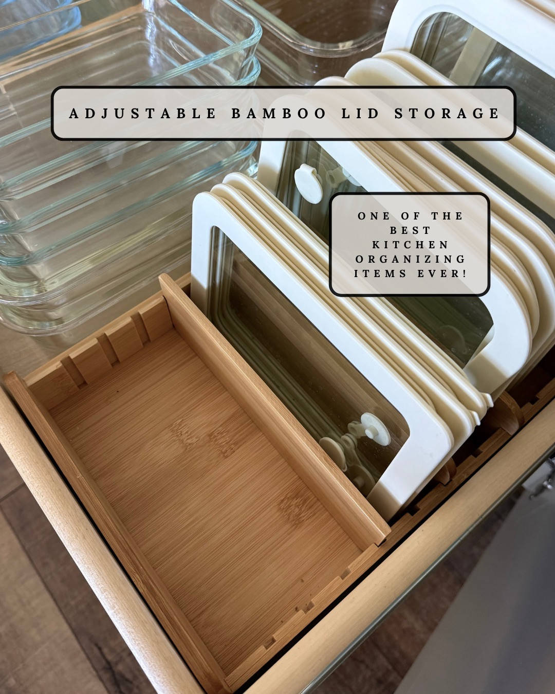 This BAMBOO LID ORGANIZER is one of the best kitchen organization pieces I’ve used. It keeps lids perfectly upright and easy to grab, while maximizing drawer space. Clean, simple, and makes everything feel so much more put together.

#Amazon #TheHillaryStyle #AmazonHome #KitchenOrganization #DrawerOrganization #PantryGoals #HomeUpgrade #ModernHome #AmazonFinds #OrganizedHome 

 #LTKU #LTKOver40 #LTKHome