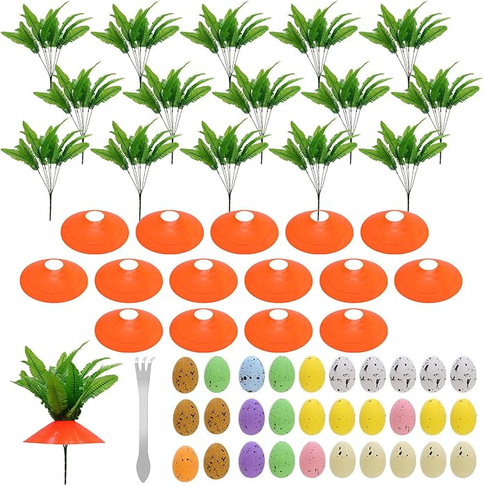15 Set Easter Yard Carrots Patch with 30 Pcs Easter Colorful Eggs DIY Artificial Plants Fake Carr... | Amazon (US)
