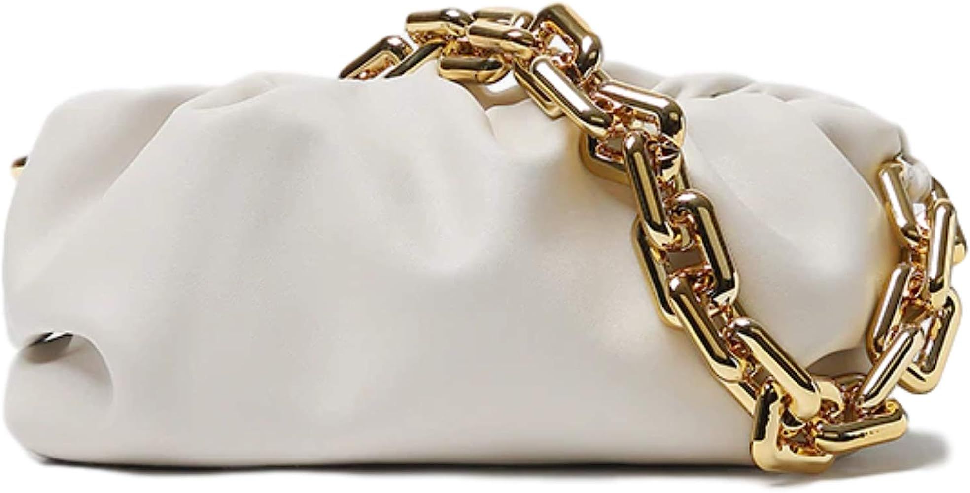 Women's Chain Link Cloud Clutch Bag | Dumpling-Shaped Pouch Purse Handbag | Ruched Chunky Chain L... | Amazon (US)