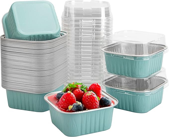 50 Pcs Mini Square Baking Cups with Lids,5oz Aluminum Foil Mini Cake Pans with Lids,Disposable Ra... | Amazon (US)