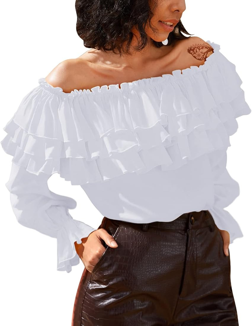 Byinns Women's Off The Shoulder Layered Ruffle Top Long Sleeve Peplum Blouses Party Shirts Dressy To | Amazon (US)