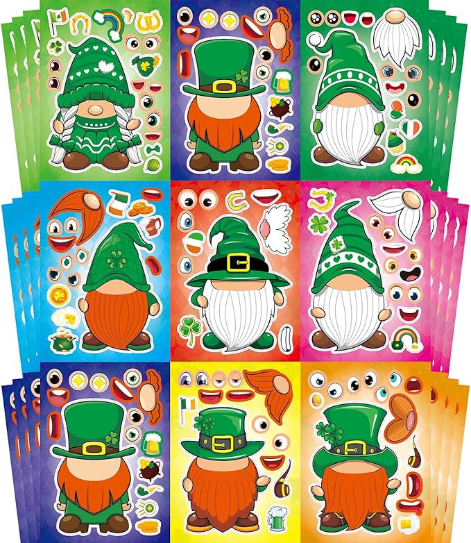 Aowplc 32 Sheets St Patricks Day Make A Face Stickers Saint Patricks Gnomes Crafts Stickers for K... | Amazon (US)