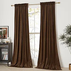 NICETOWN Thermal Insulated Brown Velvet Curtains, Sound Reducing Heavy Matt Solid Room Darkening ... | Amazon (US)