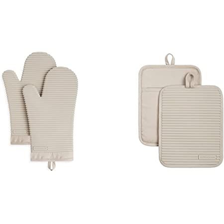 KitchenAid Ribbed Soft Silicone Oven Mitt Set, 7"x13", Milkshake 2 Count | Amazon (US)