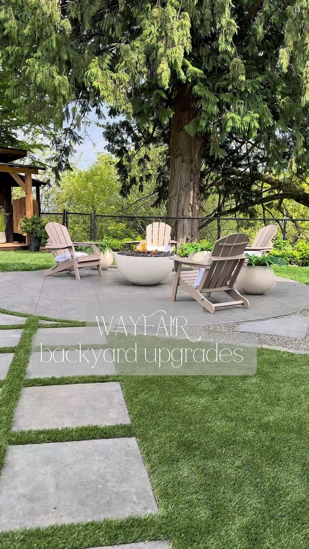 Backyard upgrades with @Wayfair ! 
Creating outdoor spaces that feels like a resort✨
Comfy Adirondack chairs, oversized planters, fire tables, lounge chairs and elegant patio chairs…all from Wayfair! 
#ad #wayfair #wayfairpartner 