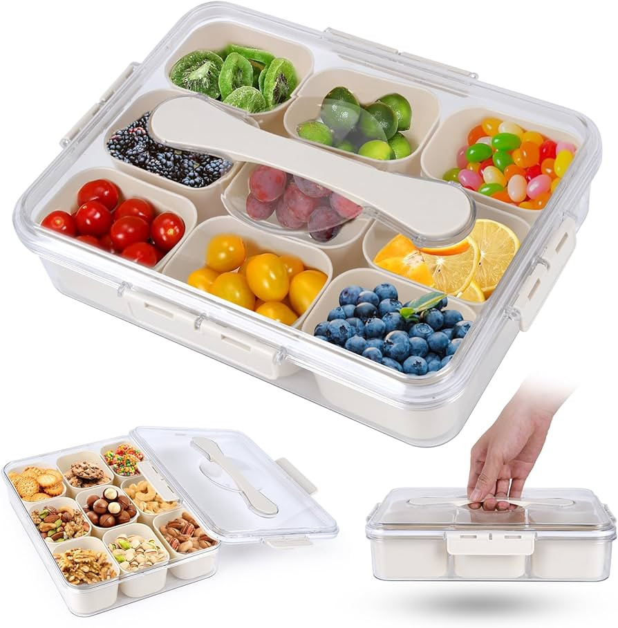 Divided Serving Tray with Lid and Handle,Intervals Reusable Tray with Lid,Portable Snackle Box Sn... | Amazon (US)