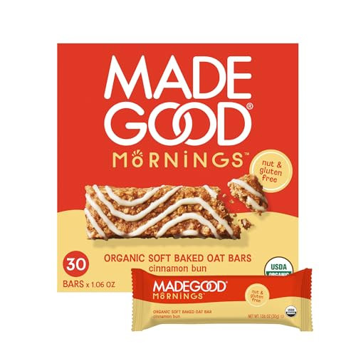 MadeGood Mornings Soft Baked Breakfast Bars, Cinnamon Bun 1.06 Oz (30 Count) Gluten Free Snacks | Amazon (US)