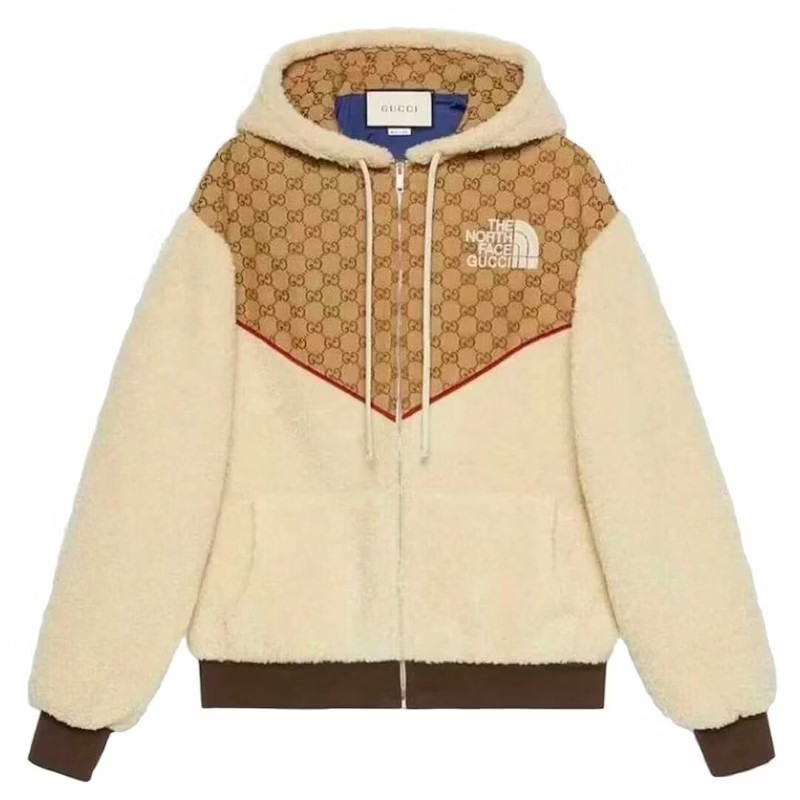 Gucci x The North Face GG Canvas Shearling Jacket Beige | StockX