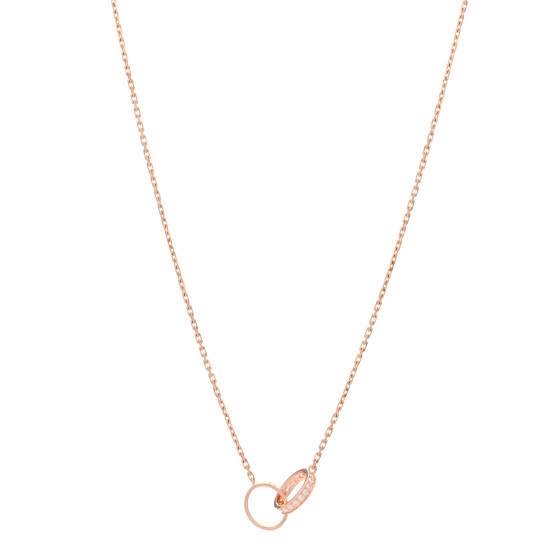 CARTIER 18K Pink Gold Diamond Interlocking LOVE Necklace | FASHIONPHILE (US)