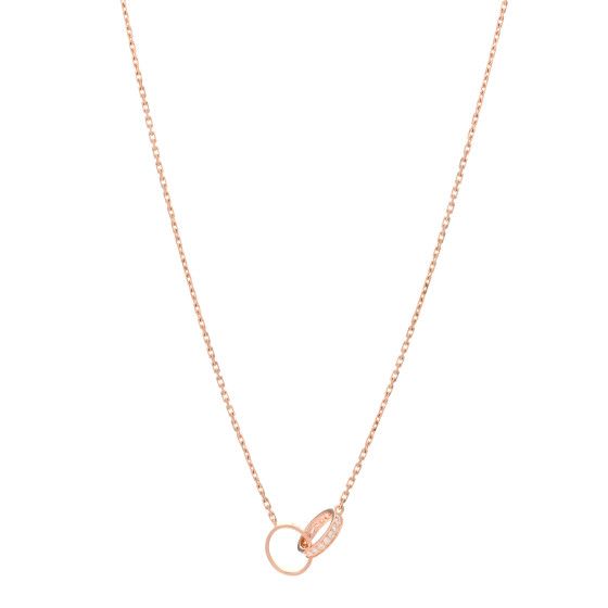 CARTIER 18K Pink Gold Diamond Interlocking LOVE Necklace | FASHIONPHILE (US)