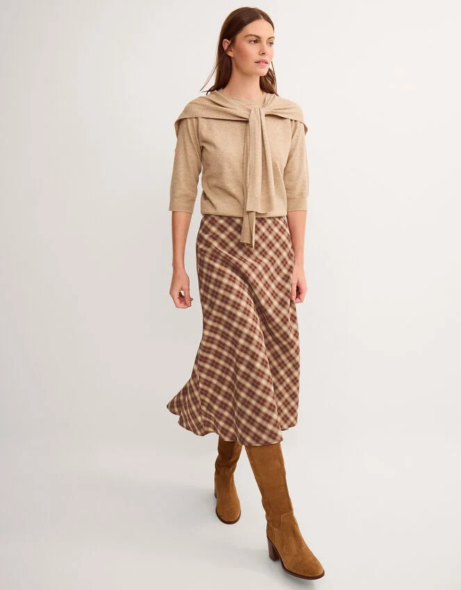 Frankie Check Print Midi Skirt Brown | Monsoon (UK)