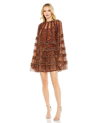 Women's Floral Print Long Flare Sleeve Mesh A-Line Dress - Macy's | Macy's