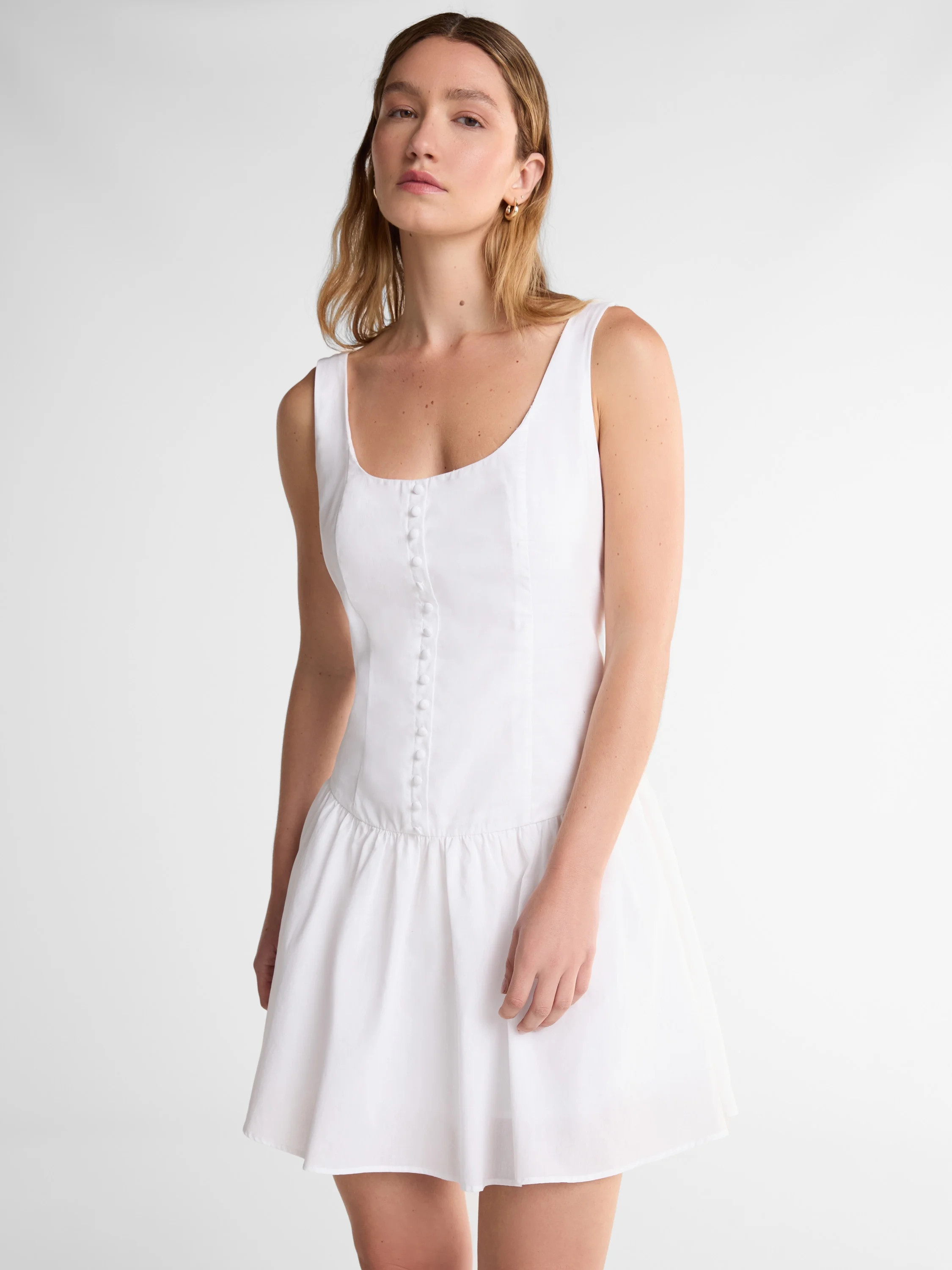 Scoop Women’s Cotton Poplin Mini Dress with Decorative Button Front, Sizes XS-XXL | Walmart (US)