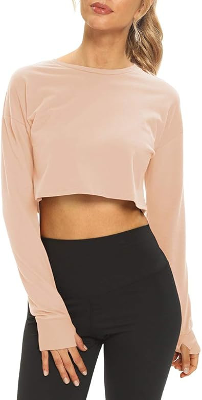 Mippo Long Sleeve Crop Tops Workout Athletic Gym Shirts Cropped Sweatshirts for Women | Amazon (US)