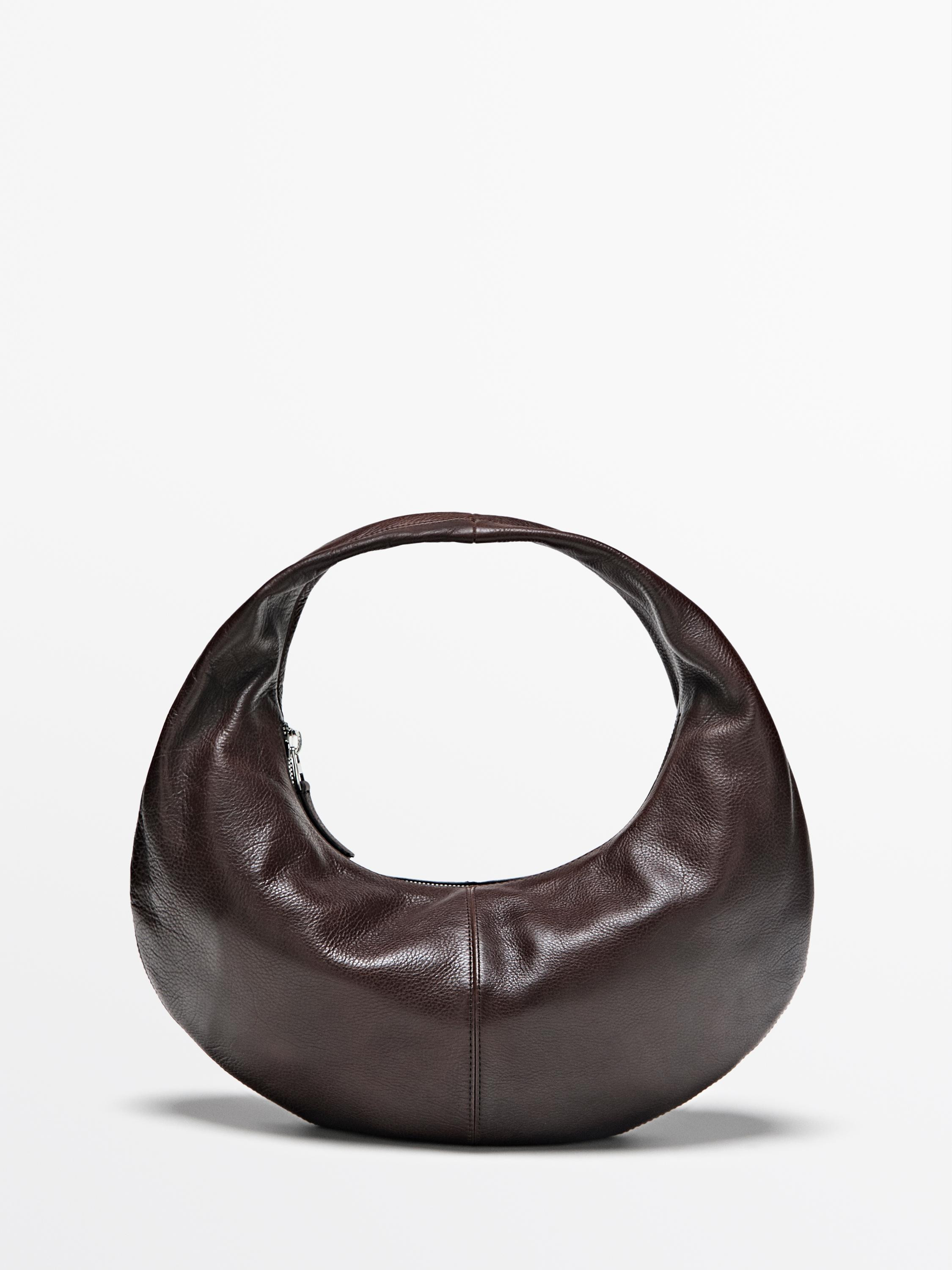 Medium nappa leather half-moon bag | Massimo Dutti UK