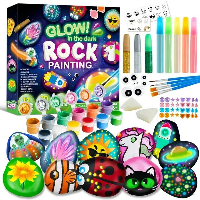 Syncfun 43Pcs Rock Painting Kit for Kids, 12 Pcs Glow in The Dark Rock Painting, Arts and Crafts ... | Walmart (US)