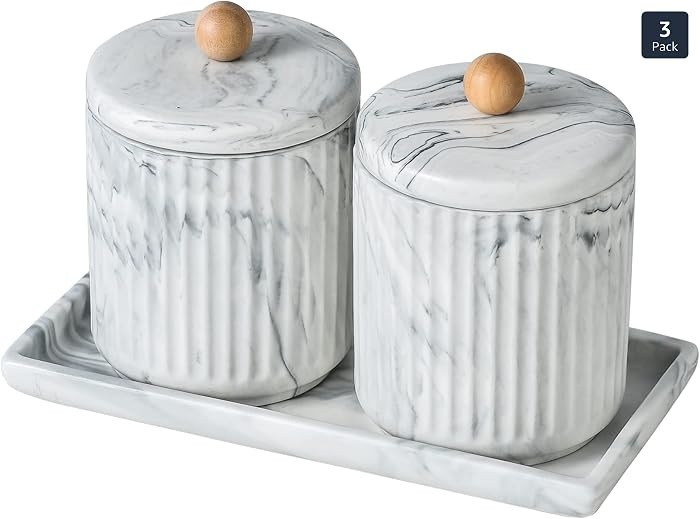 Redelaenor Marble Small Bathroom Jar Set ，Ceramic Cotton Swabs Holder with Lid and Dresser Orga... | Amazon (US)