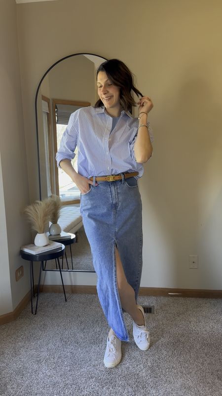 A causal chic outfit for under $90 at one retailer! These 3 pieces can be styled separately and together in so many looks giving it a well worth the money buy 👏🏼

Tall girl styles, denim maxi skirt, bodysuit, striped button down, spring outfits, summer styles, mom on the go, easy looks, causal chic, affordable style, target style, neutral accessories

#LTKSeasonal #LTKFindsUnder50 #LTKMidsize
