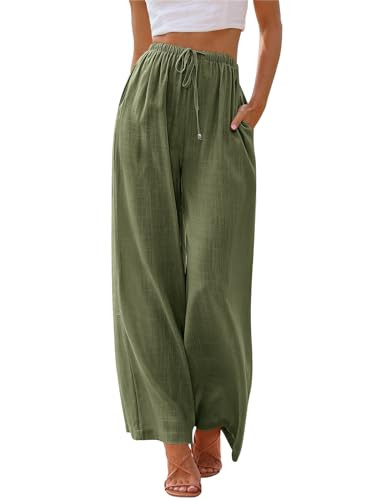 LILLUSORY Women's Linen Summer Palazzo Pants Flowy Wide Leg Beach Pants with Pockets | Amazon (US)