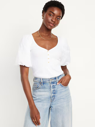 Puff-Sleeve Mixed Fabric Top | Old Navy (US)