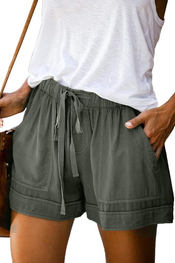 FEKOAFE Womens Shorts 2024 Comfy Summer Drawstring High Waist Cotton Shorts for Women Trendy(S-2X... | Amazon (US)