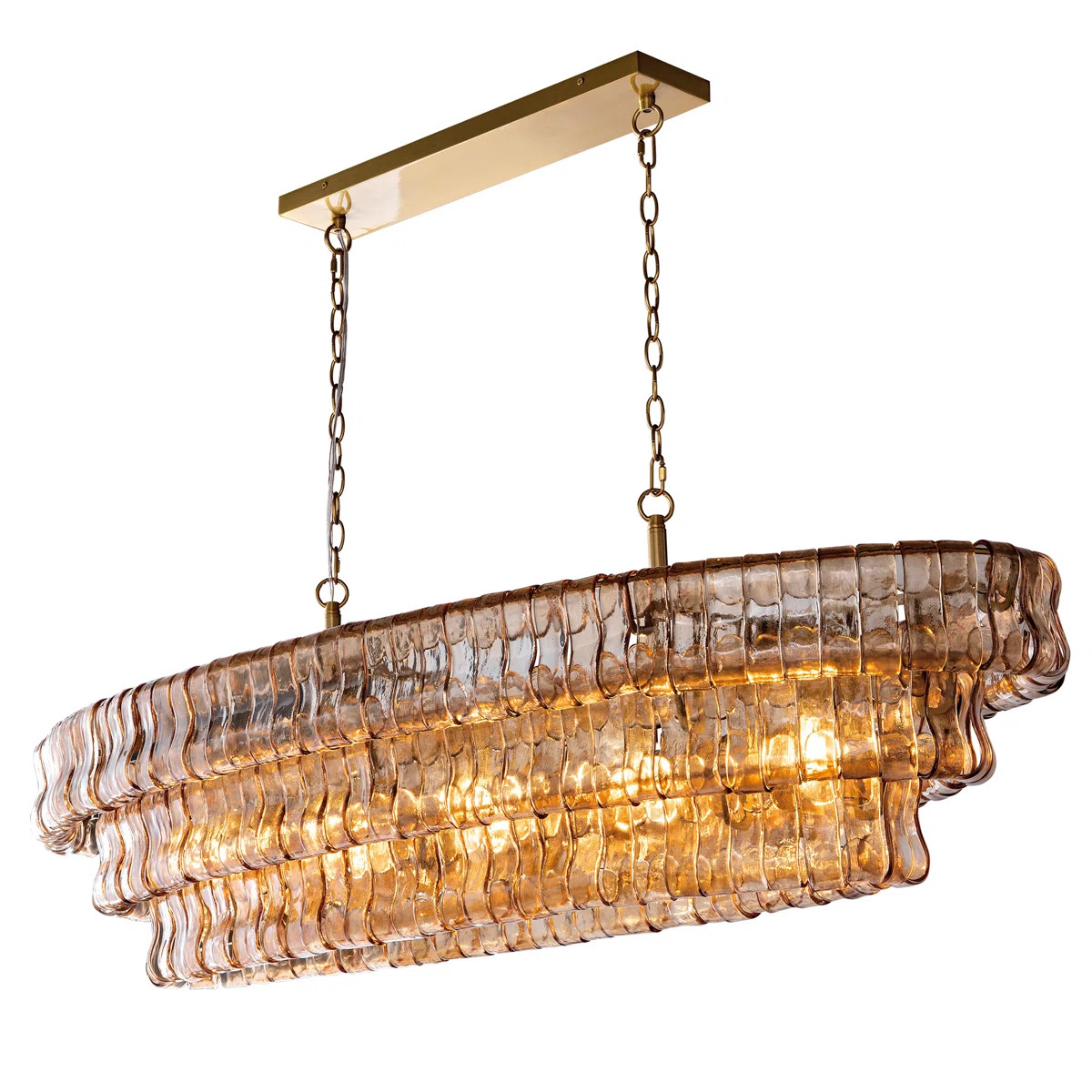 Rosdorf Park Kancler 53.7" 5-Lights Large Tiered Rectangle Gold Chandelier with Smoke Glass Shade... | Wayfair North America