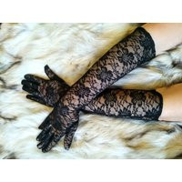 Victorian Lace Gloves. Black Stretched Evening Party Long Christmas Gift | Etsy (US)