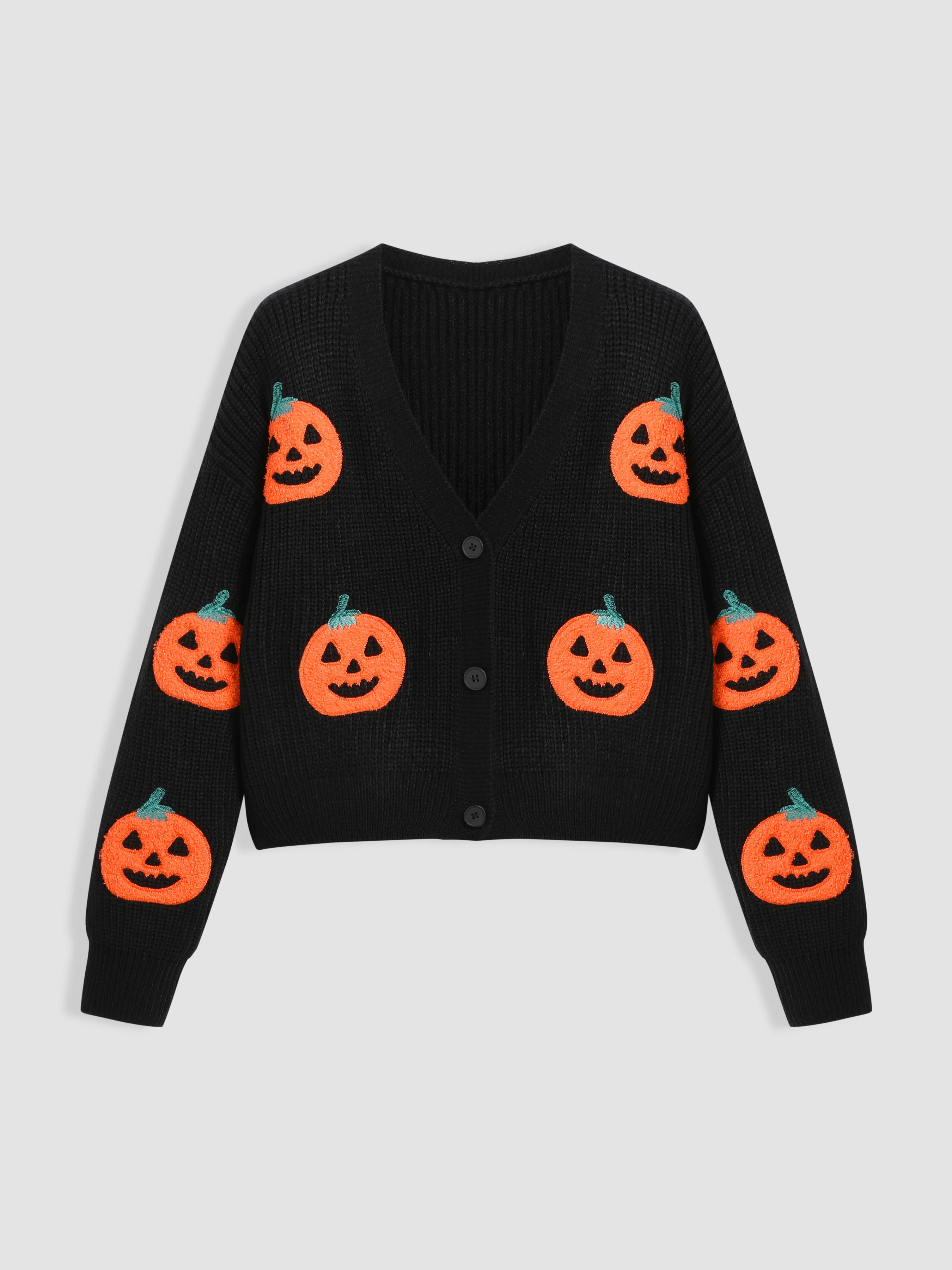 Halloween Outfits Halloween Pumpkin Sweater Knit Fabric Knitted V-neck Pumpkin Button Cardigan Fo... | Cider