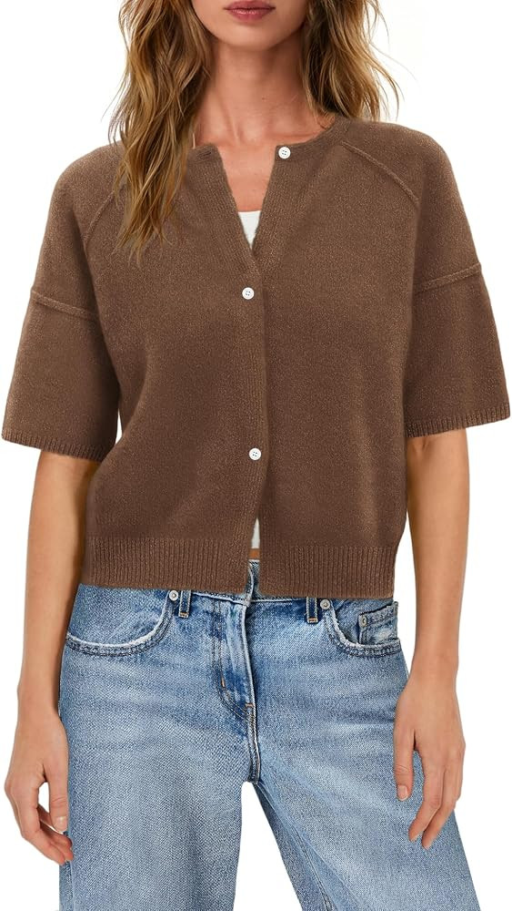 Nirovien Womens Lightweight Cropped Cardigan Short Sleeve Sweaters Fall | Amazon (US)
