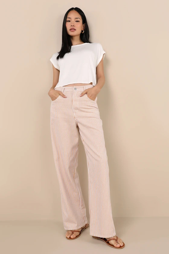 Lorissa Orange and White Striped Twill Pants | Lulus