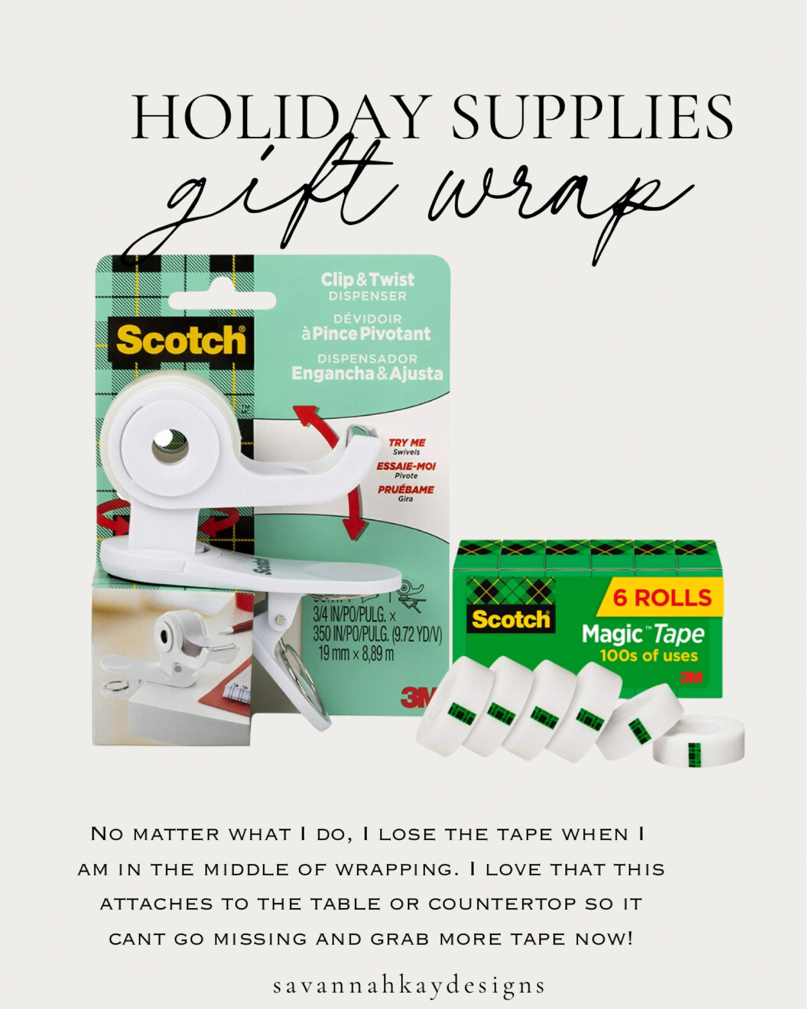 Stop losing the tape when you wrap! This attaches to your counter or table and grab tape now, you’re gonna need it!



#LTKHome #LTKSeasonal #LTKHoliday