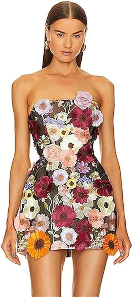 Women Sexy Strapless Flower A Line Mini Gowns Dress Party Evening Stage Dress | Amazon (US)