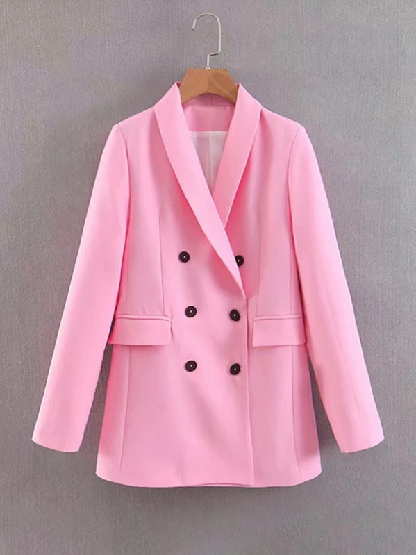 Solid Double Breasted Shawl Collar Blazer | SHEIN