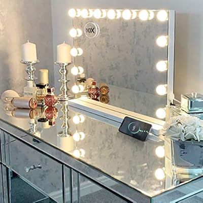 Hansong Large Vanity Mirror with Lights,Hollywood Lighted Makeup Mirror with 15 pcs Dimmable Led ... | Amazon (US)