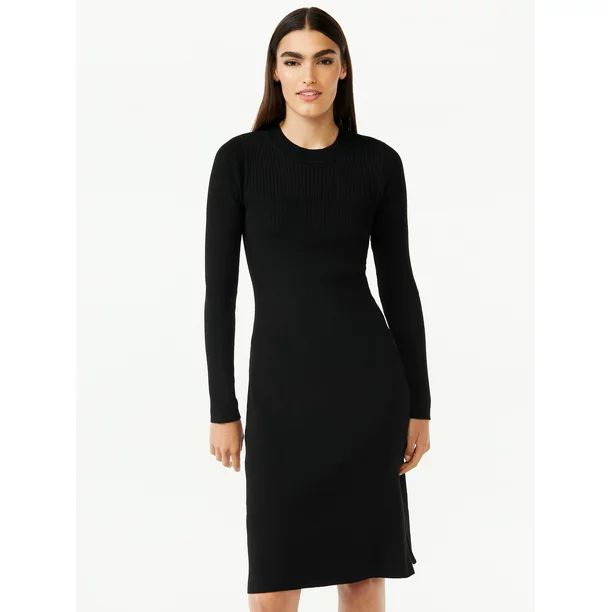 Free Assembly Women's Mixed Rib Sweater Midi Dress with Long Sleeves - Walmart.com | Walmart (US)