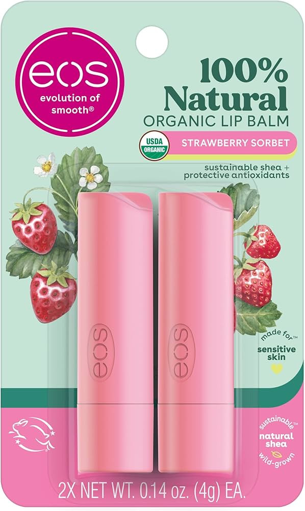 eos 100% Natural & Organic Lip Balm Sticks - Strawberry Sorbet, All Natural Lip Balm, All-Day Moi... | Amazon (US)