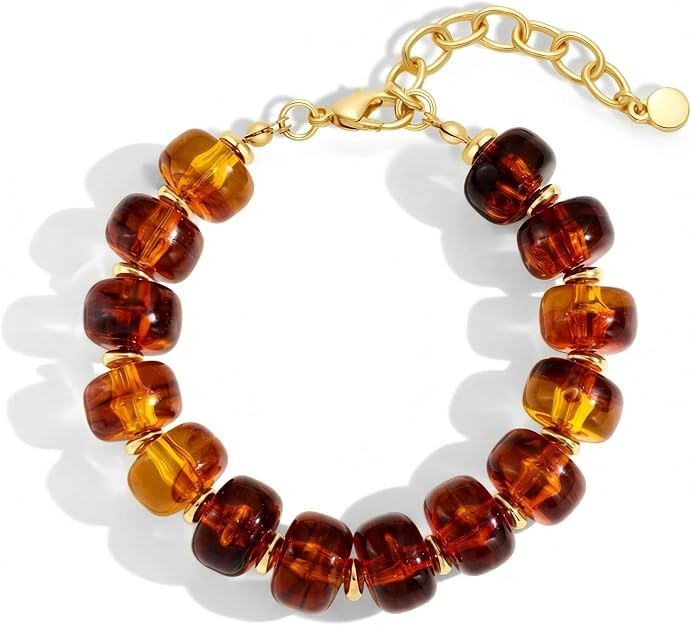 Trendy Beaded Bracelet for Women Chunky Gold Heart Charm Bracelets Boho Colorful Resin Beads Brac... | Amazon (US)