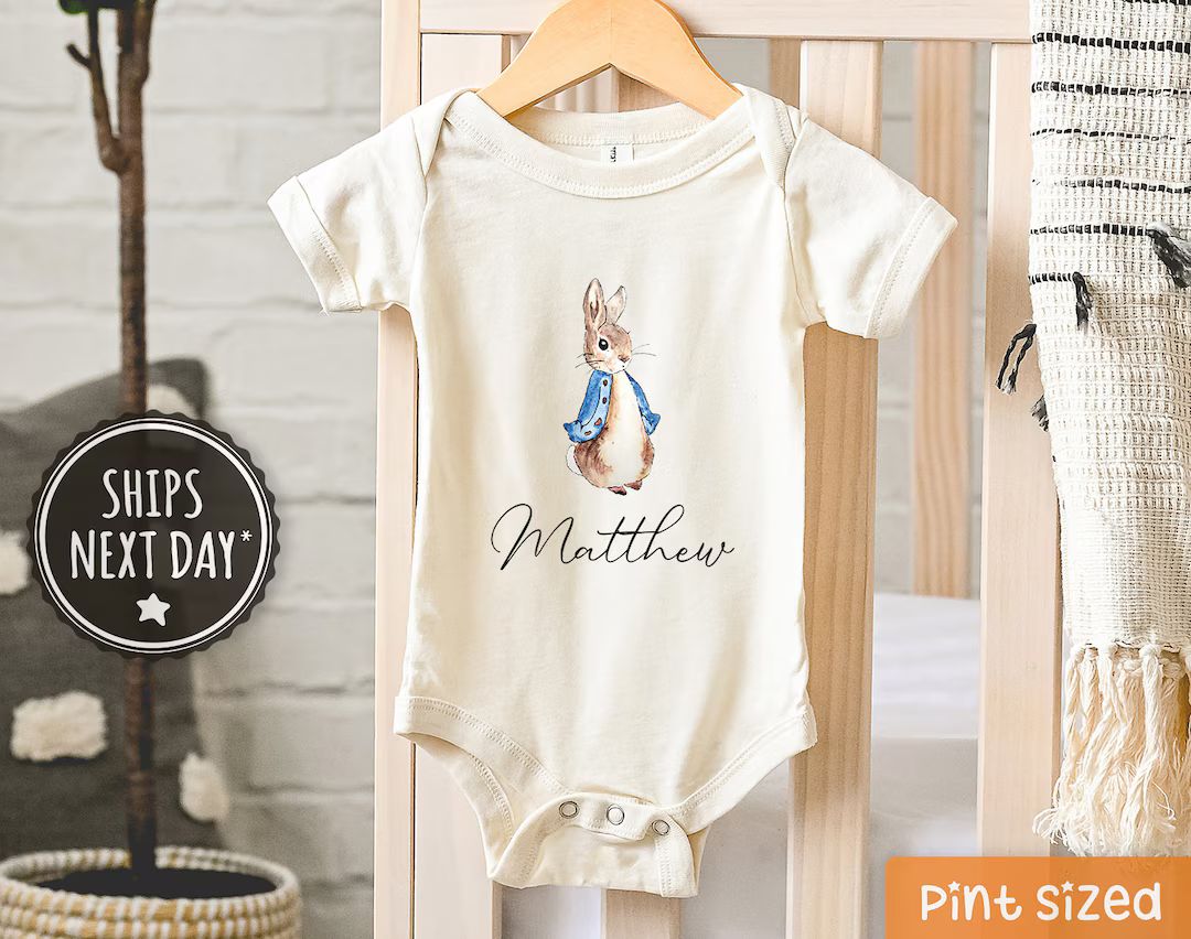 Personalized Name Bunny Onesie® Custom Peter Rabbit Natural Baby Boy Bodysuit Cute Easter Bunny ... | Etsy (US)