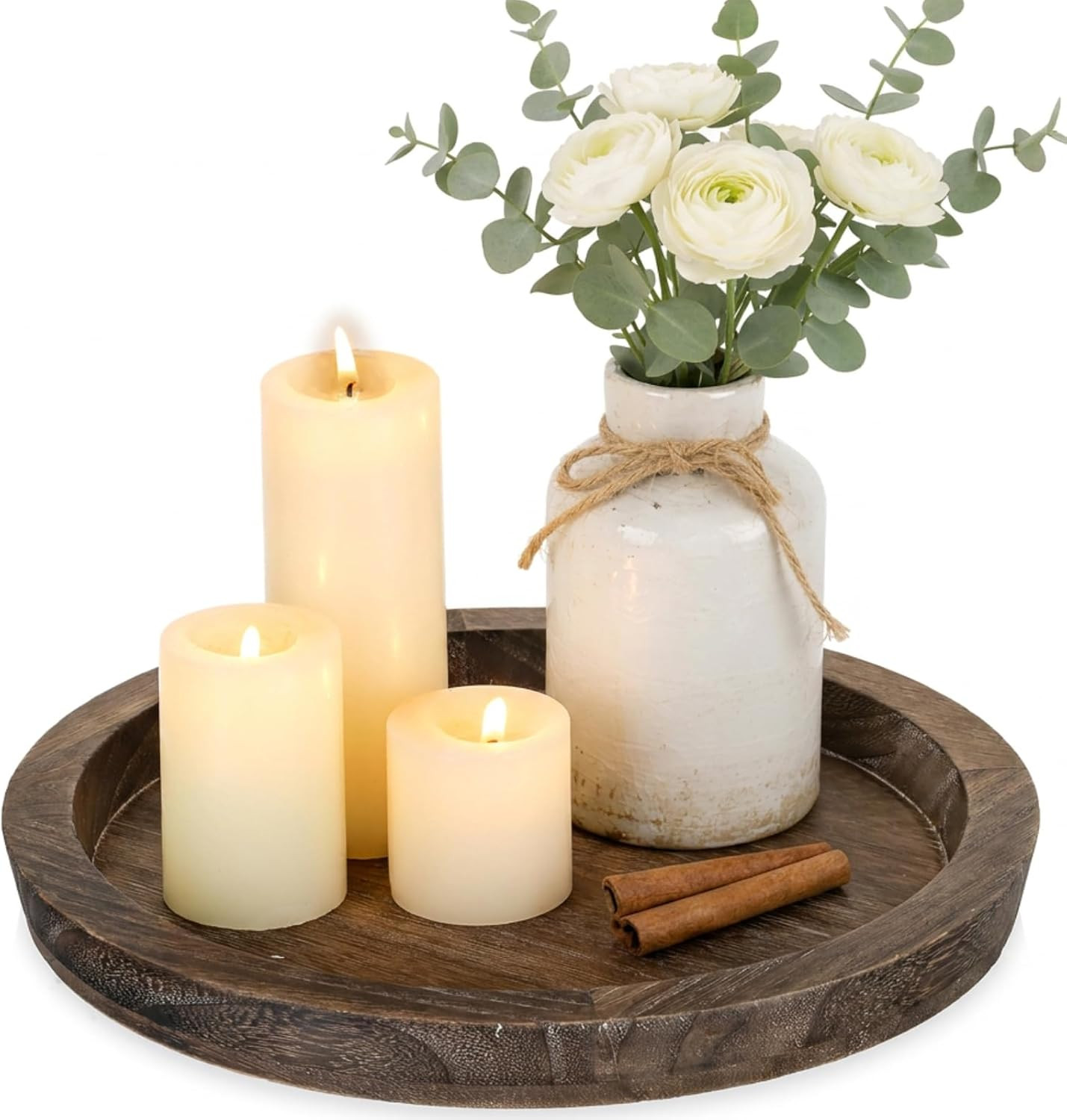 Hanobe Round Wooden Candle Holder Trays for Coffee Table, Distressed Finish | Amazon (US)