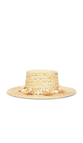 Lele Sadoughi Pearl Poms Straw Hat in Tan. | Revolve Clothing (Global)