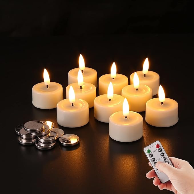 Eywamage Ivory Flameless WaxTealights with Remote Batteries, Realistic Flickering LED Tea Votive ... | Amazon (US)