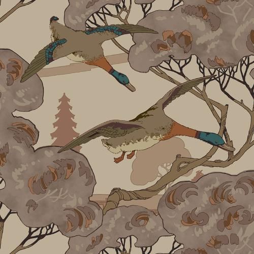 Mulberry Grand Flying Ducks Plum Wallpaper | DecoratorsBest | DecoratorsBest