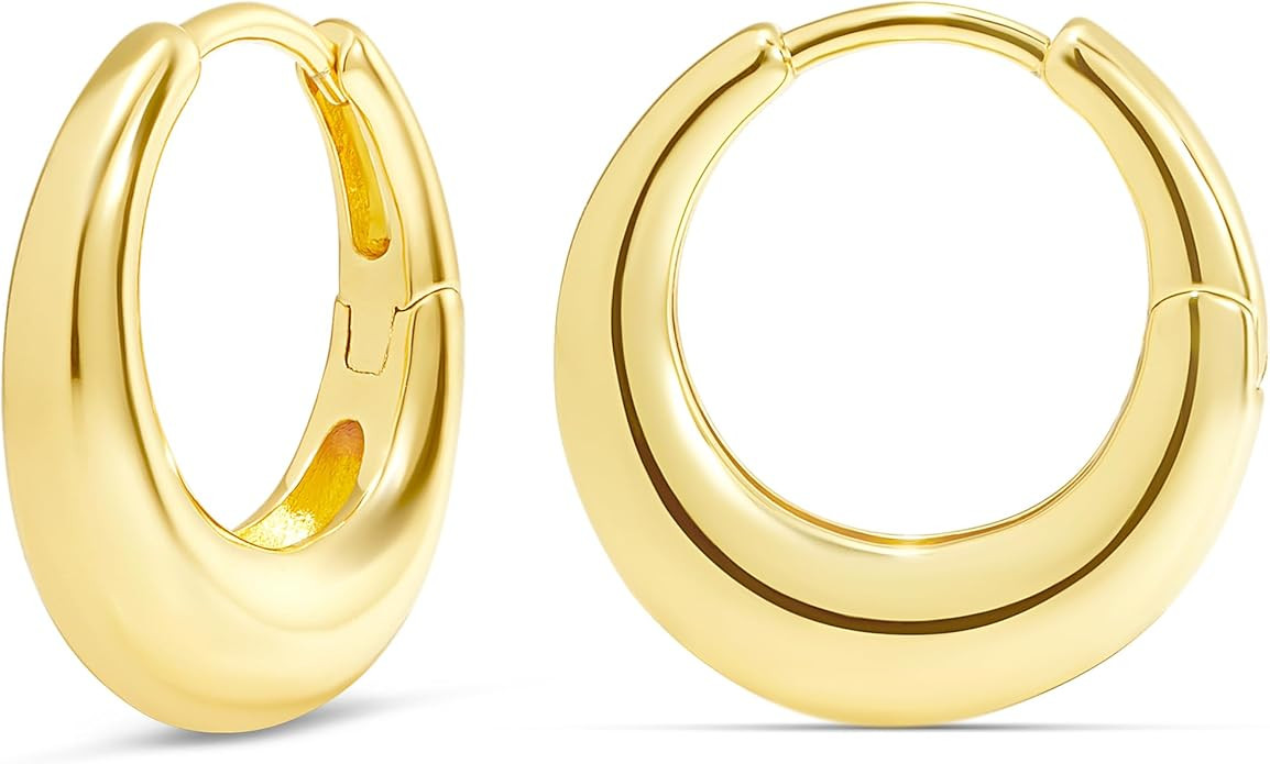 MILLA 14K Gold Plated Hoop Earrings | Small Silver Hoops | Thick Lightweight Chunky Hoop Earrings... | Amazon (US)