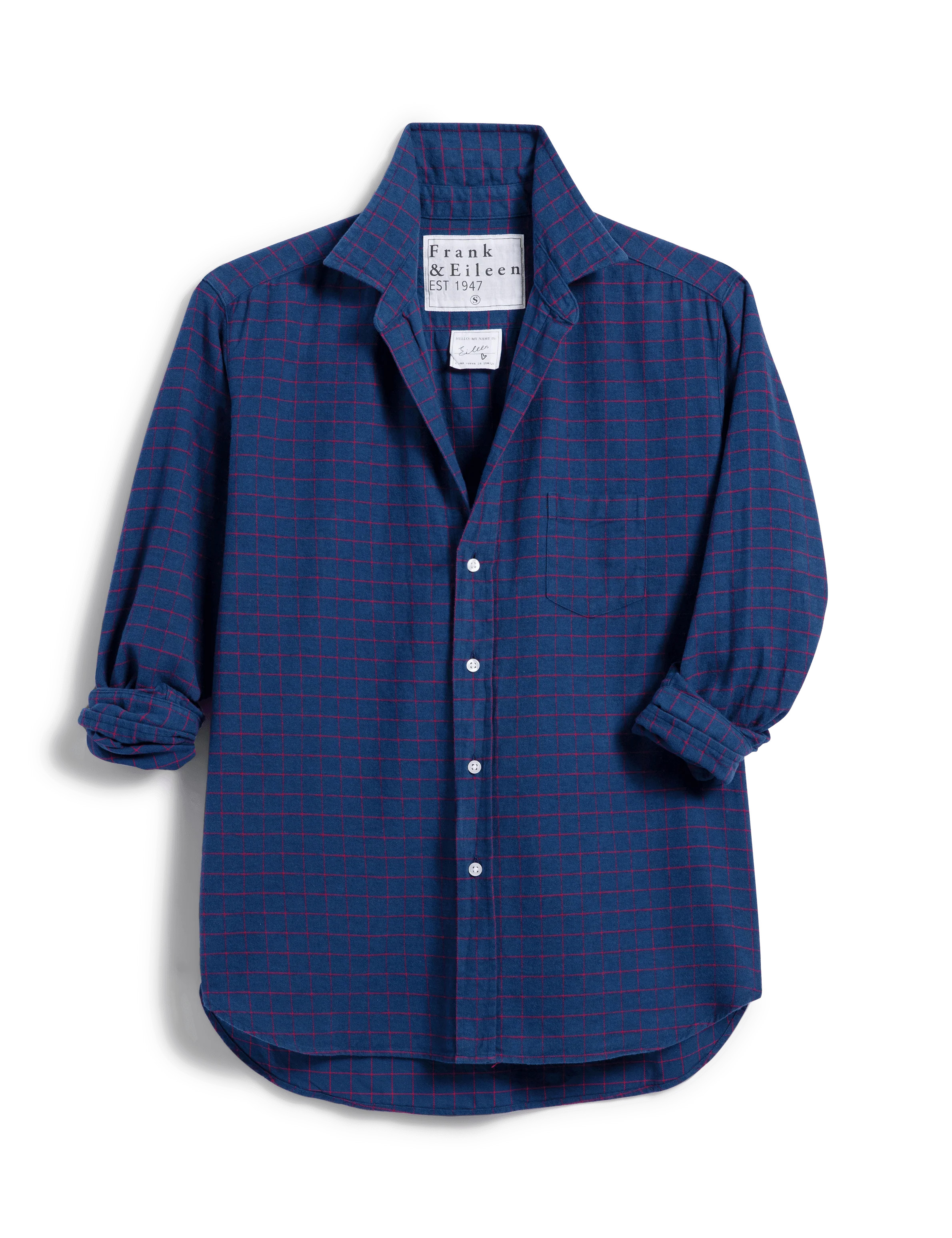 EILEEN Navy with Small Red Windowpane, Italian Flannel | Frank & Eileen