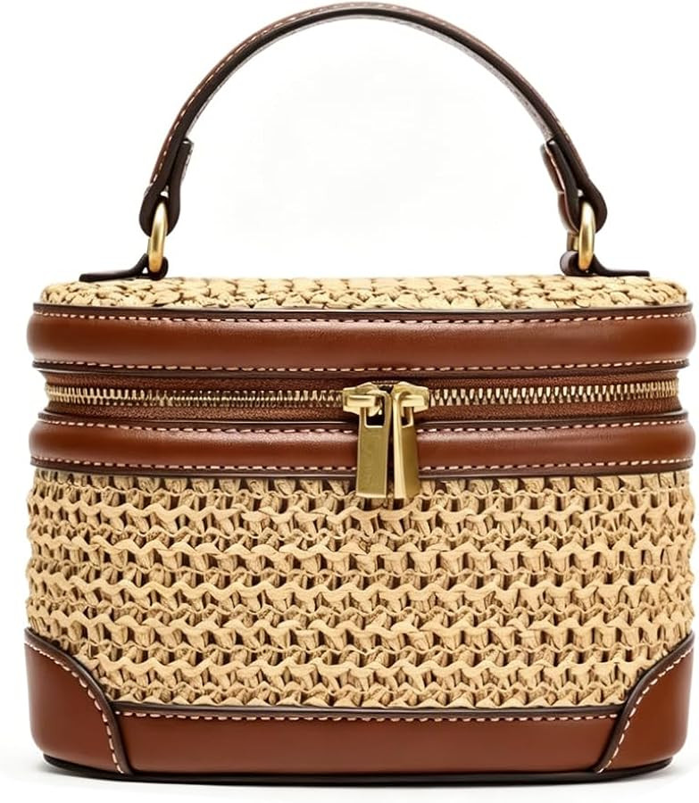 Women\u2019s Straw Crossbody Bag Mini Woven Leather Trim Hobo Purse Retro Boho Shoulder Handbag f... | Amazon (US)